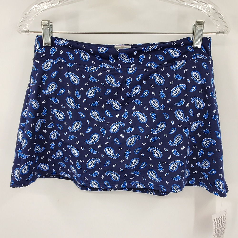 NWT Lands End Navy Paisley Swim Skirt 6P Lycra Xtra Life Blue Bathing Suit Boho
